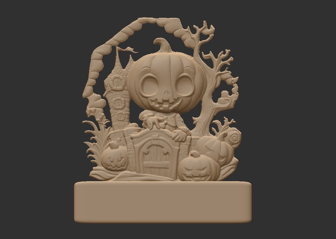 haloowen pumpkin with home 3D print model_8