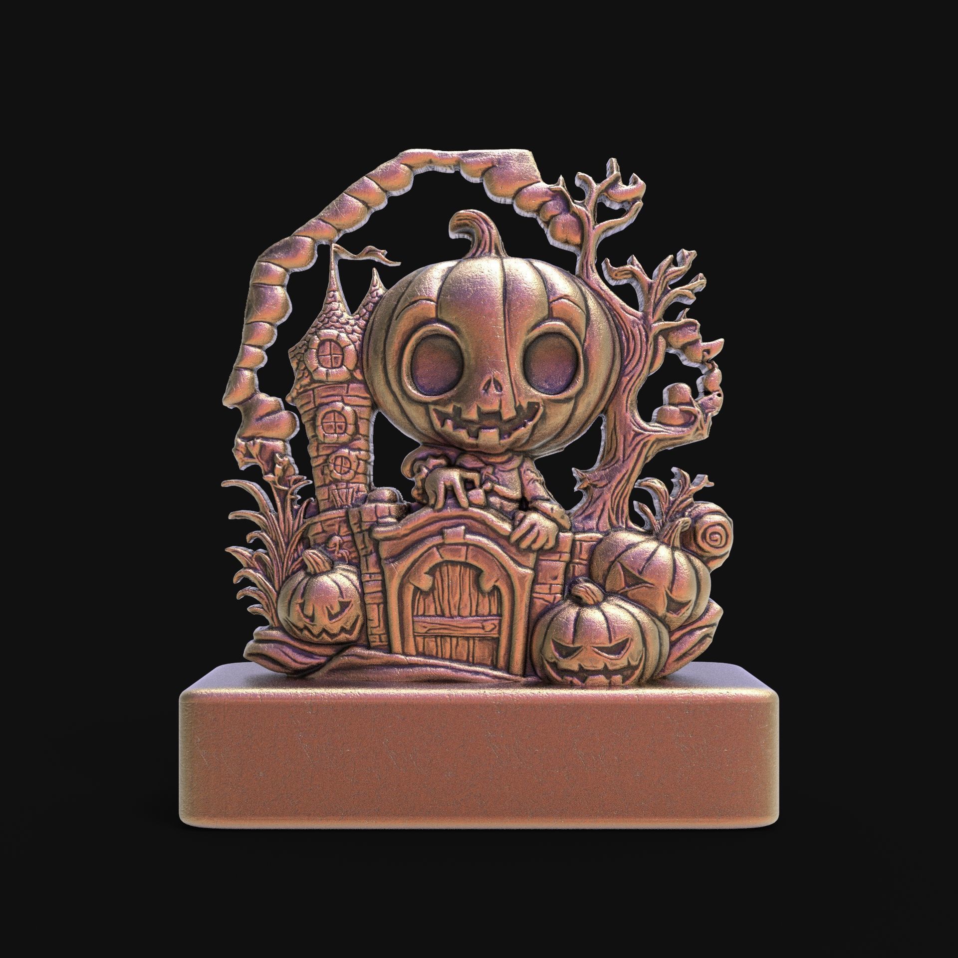 haloowen pumpkin with home 3D print model_1