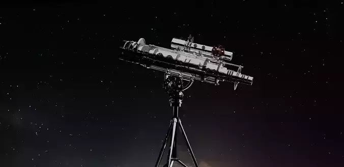 Telescope with a view of the starry sky in the background Free low-poly 3D model