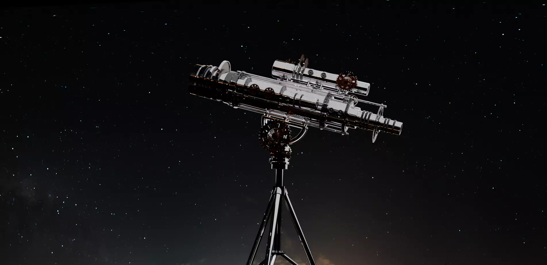 Telescope with a view of the starry sky in the background Free low-poly 3D model