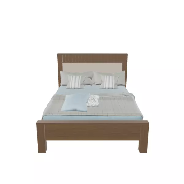 Modern Double Bed with Stylish Headboard Low-poly 3D model_0