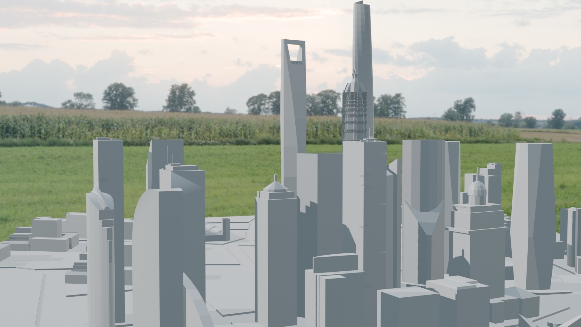 city and the road Low-poly 3D model_1