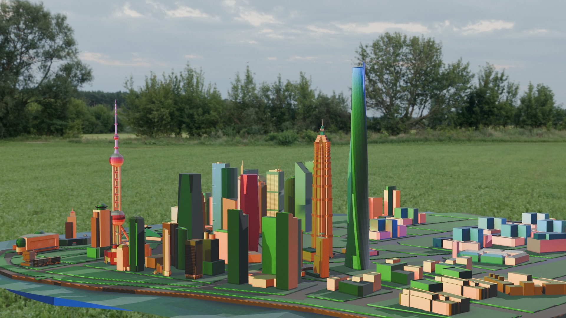 city and the road Low-poly 3D model_3