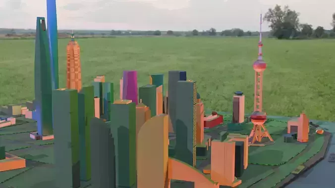city and the road Low-poly 3D model