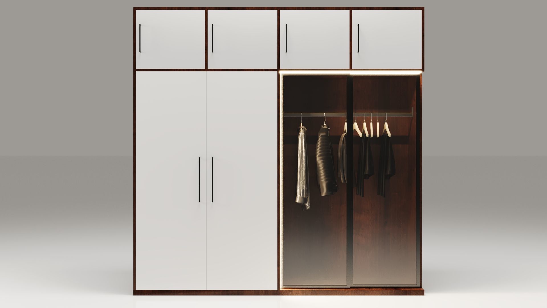 Dual-Material LED Cupboard with Hinged and Sliding Doors Low-poly 3D model_3