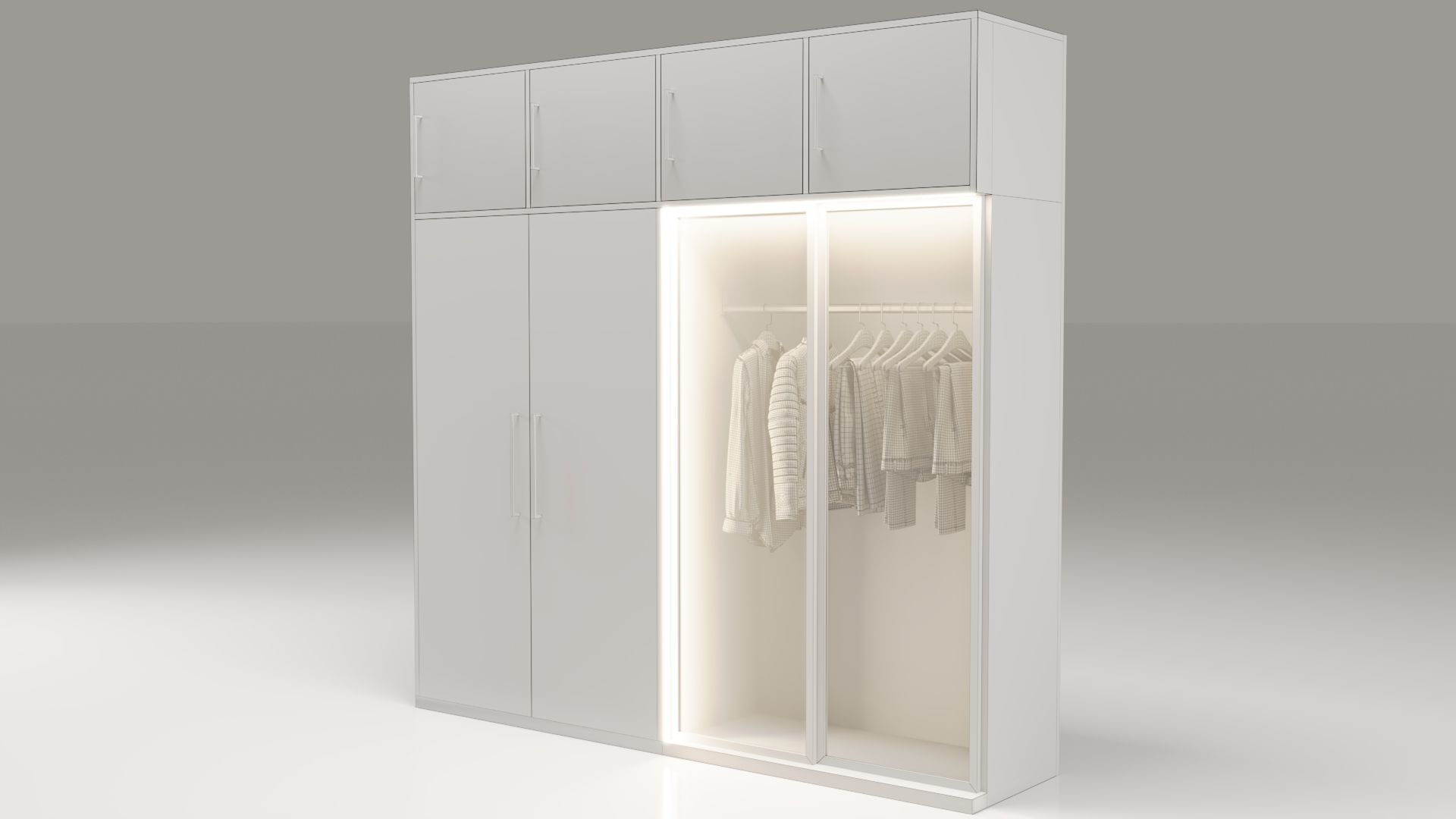 Dual-Material LED Cupboard with Hinged and Sliding Doors Low-poly 3D model_13