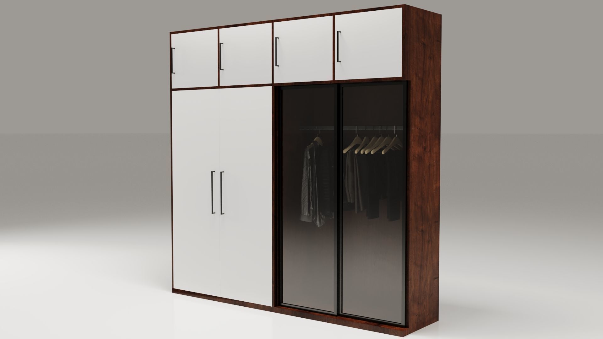 Dual-Material LED Cupboard with Hinged and Sliding Doors Low-poly 3D model_6