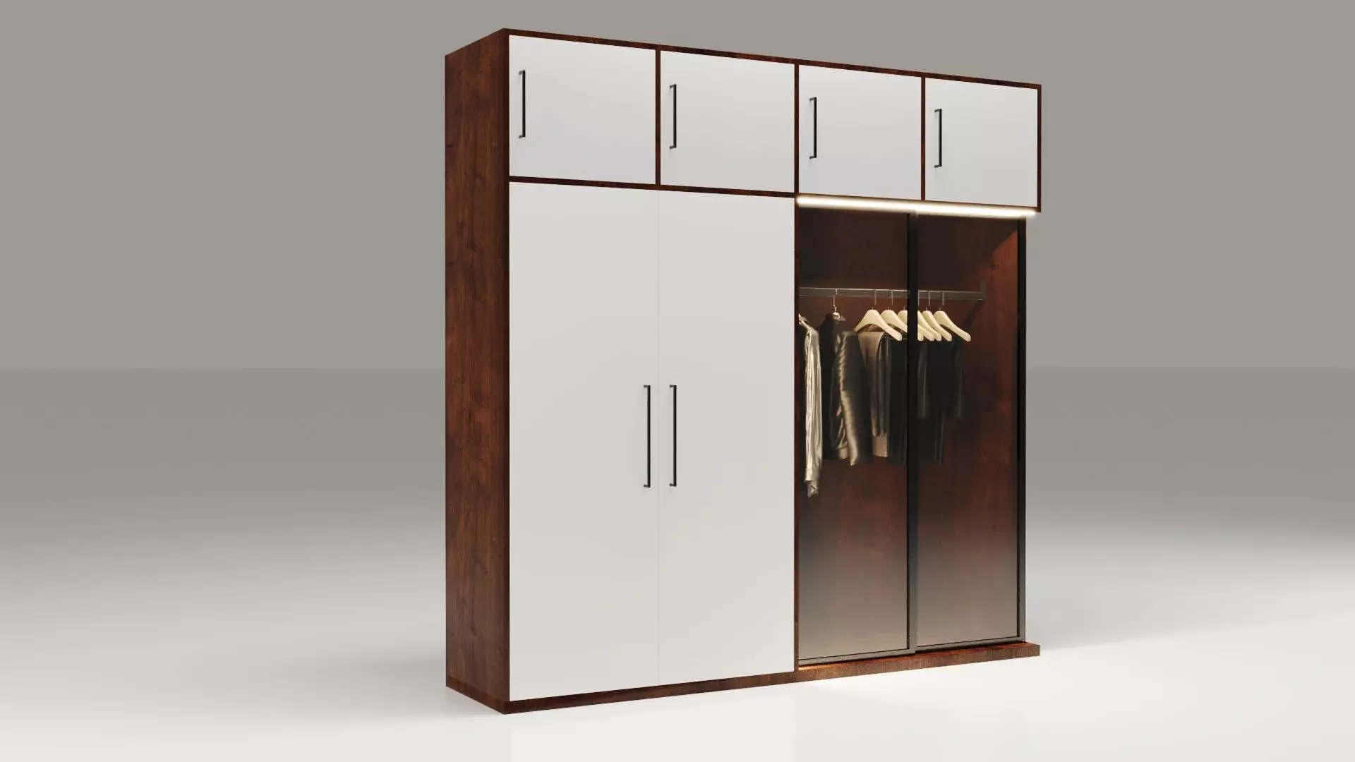 Dual-Material LED Cupboard with Hinged and Sliding Doors Low-poly 3D model_0
