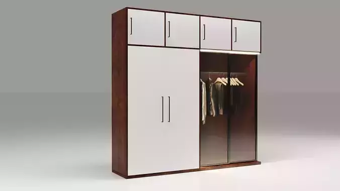 Dual-Material LED Cupboard with Hinged and Sliding Doors Low-poly 3D model