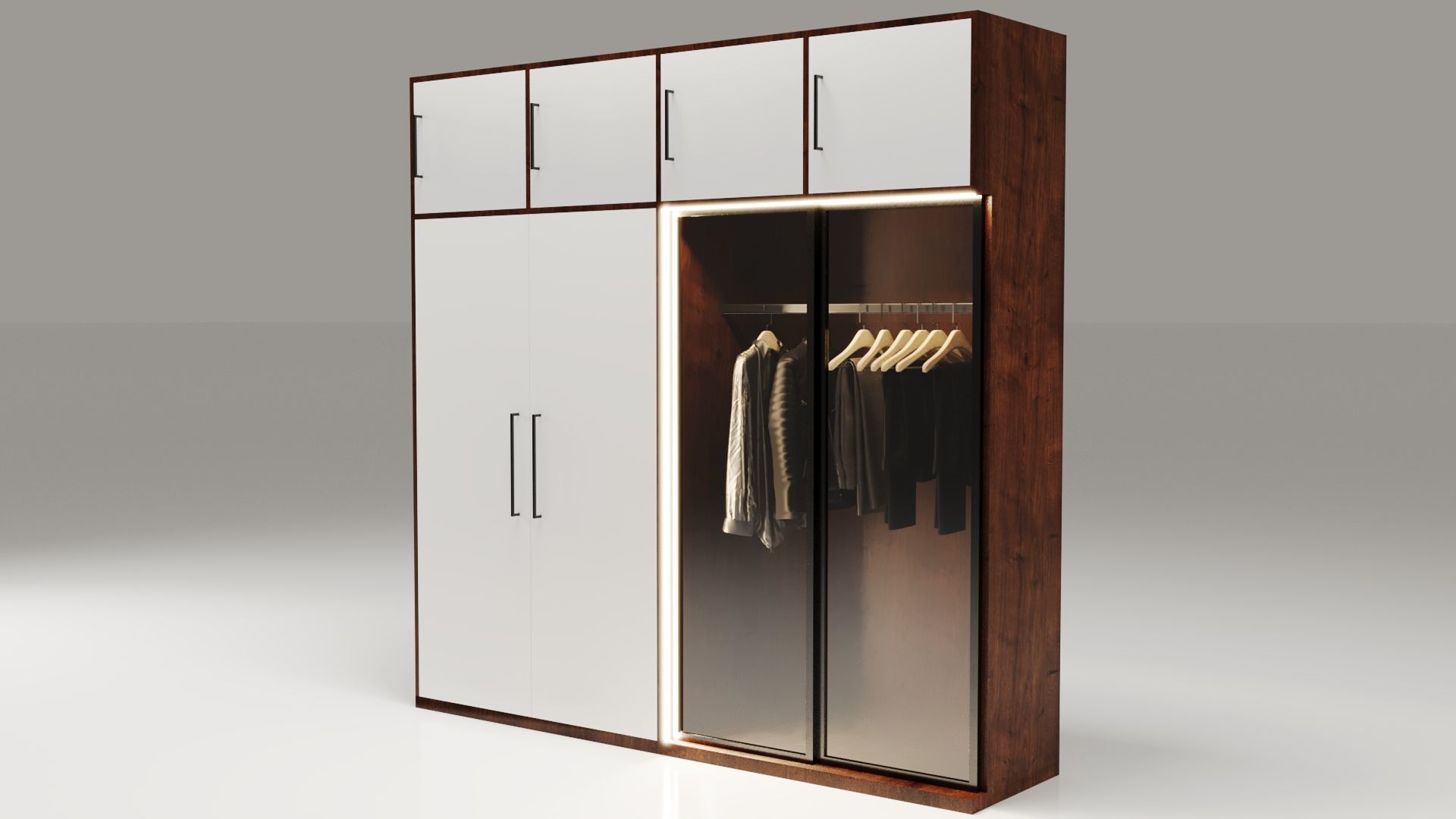 Dual-Material LED Cupboard with Hinged and Sliding Doors Low-poly 3D model_5