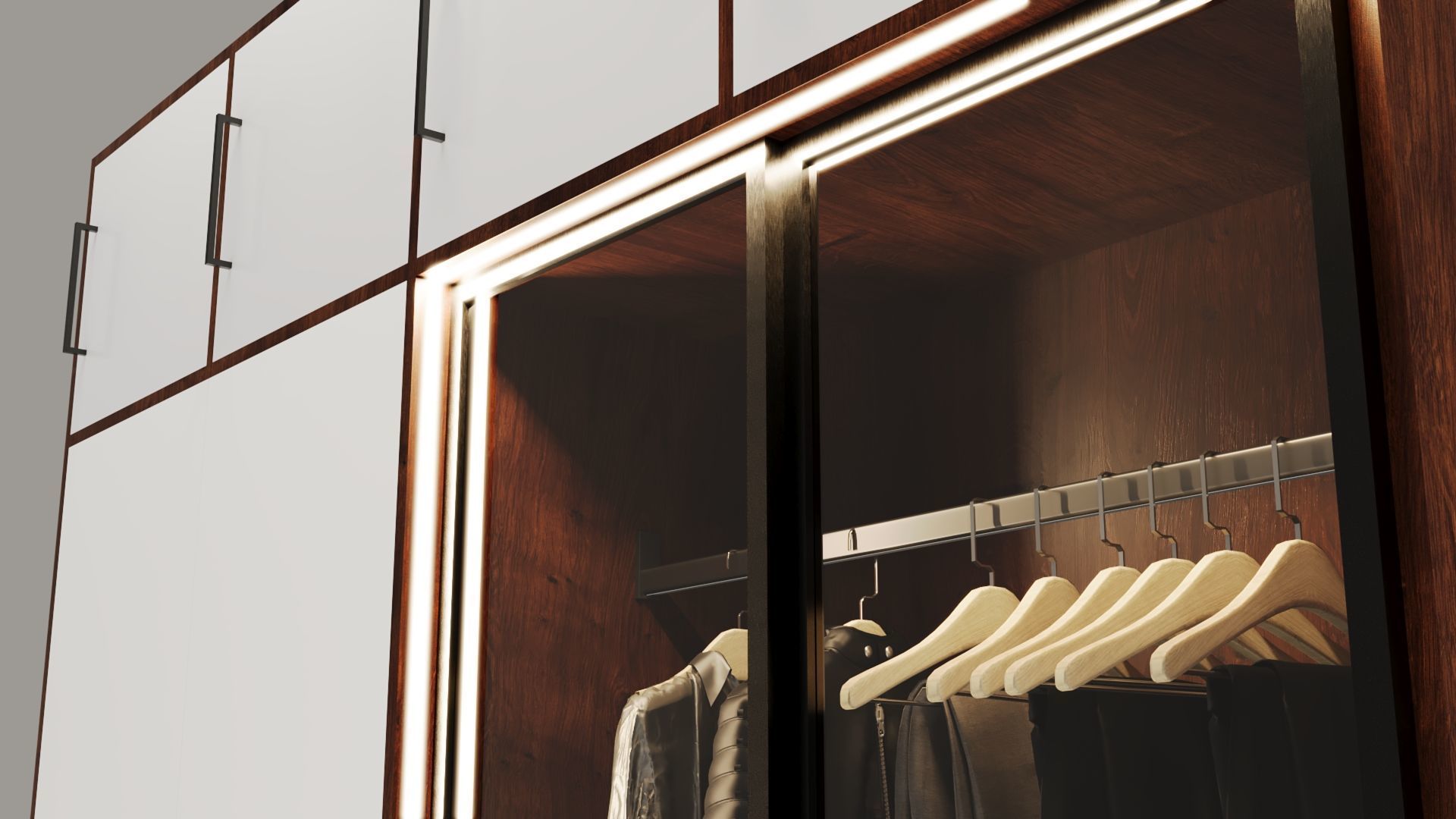 Dual-Material LED Cupboard with Hinged and Sliding Doors Low-poly 3D model_9