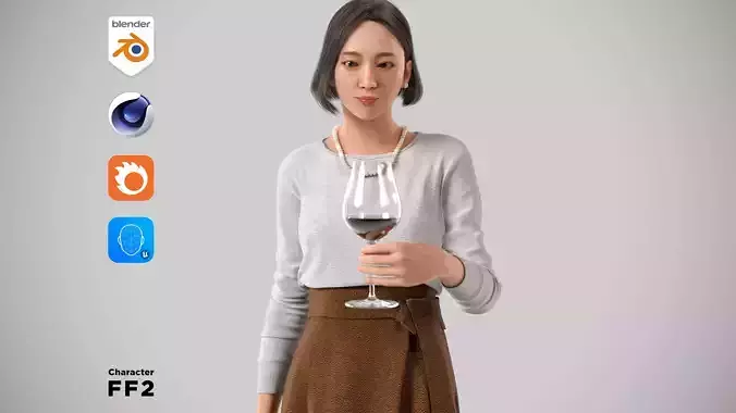 Modular Character - Asian Smart Casual Woman - FF2 Low-poly 3D model