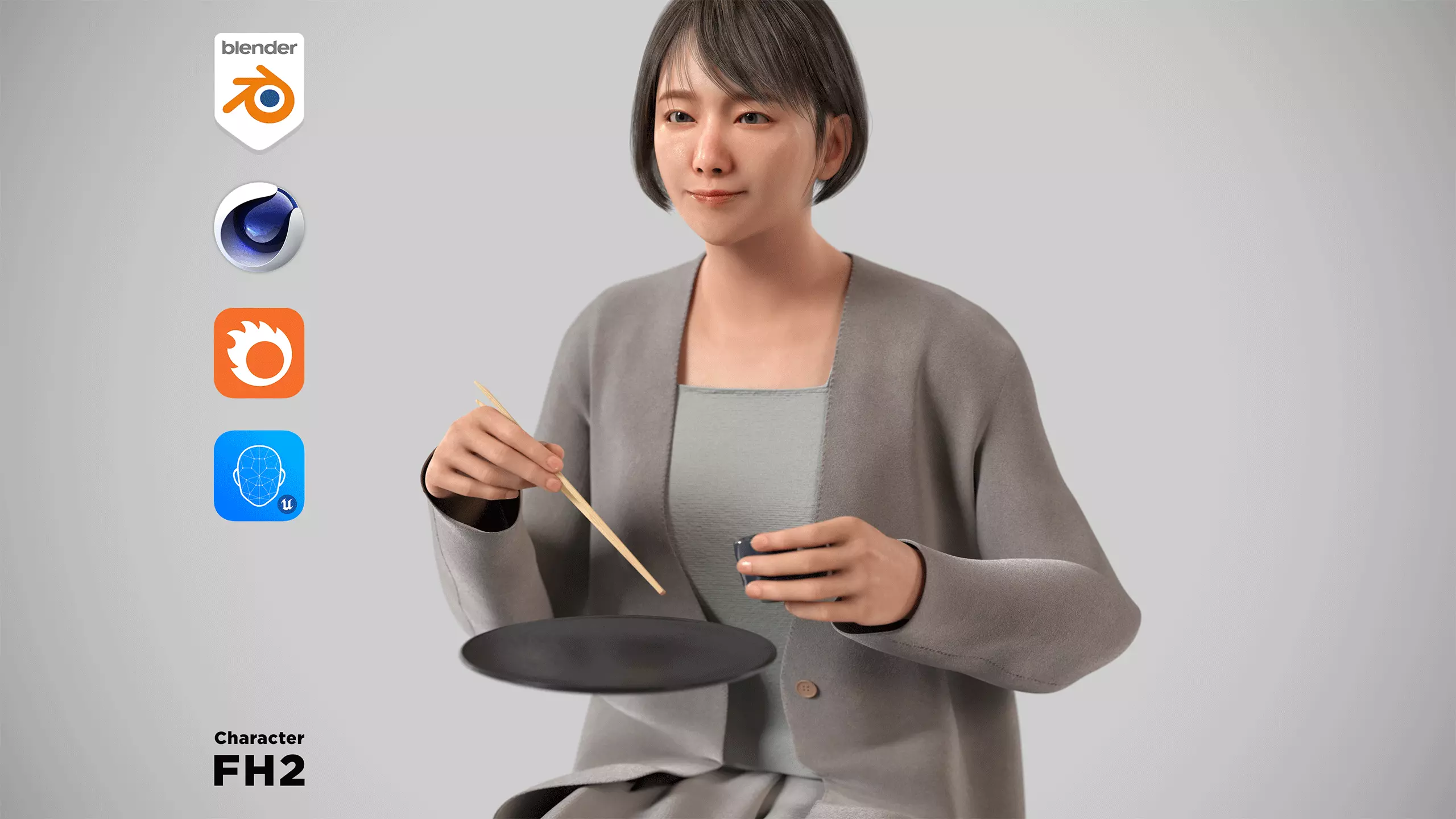 Modular Character - Asian Smart Casual Woman - FH2 Low-poly 3D model_0