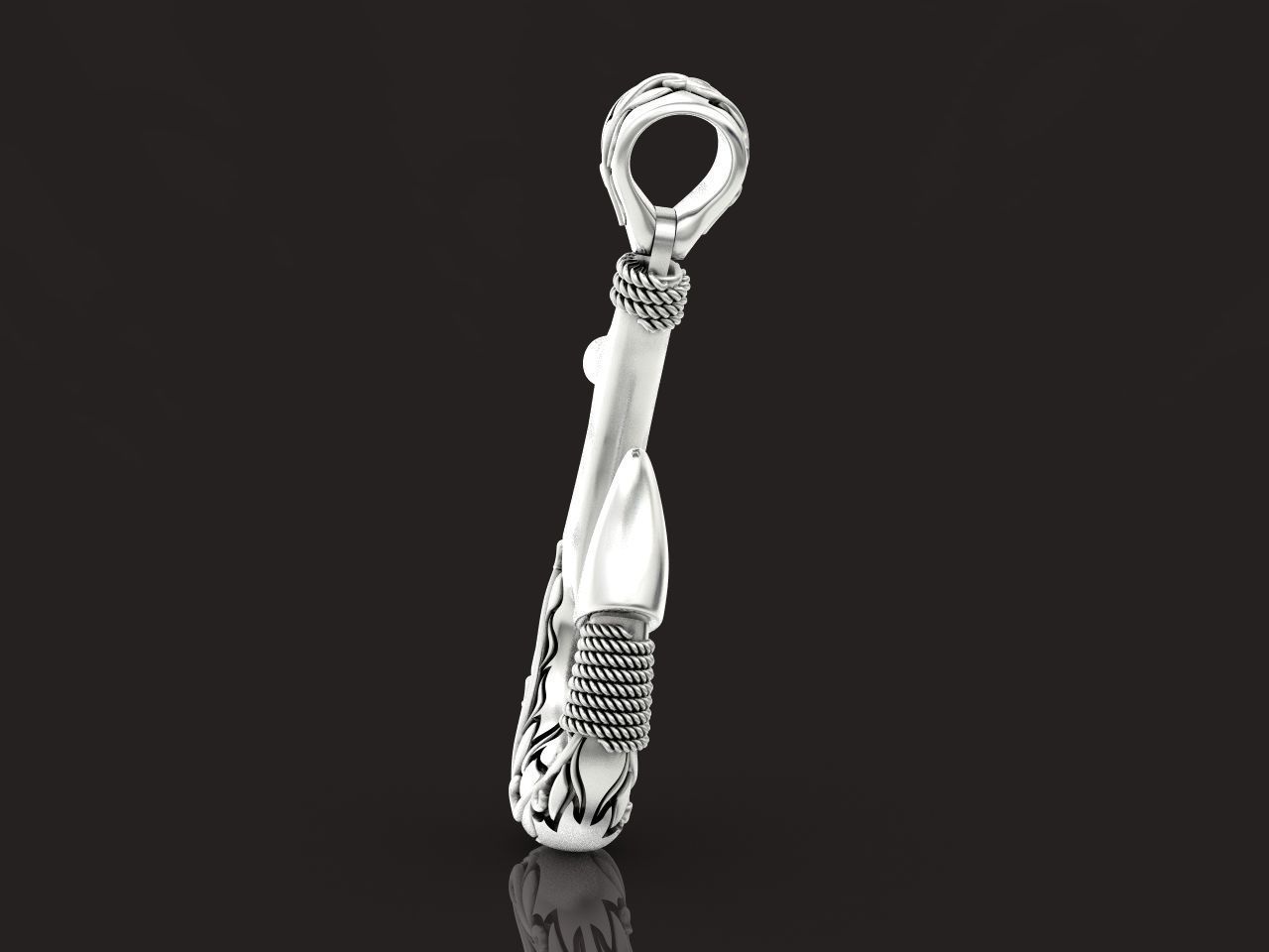 Fish hook pendant with hand engraved Hawaiian pattern 1402 3D print model_29