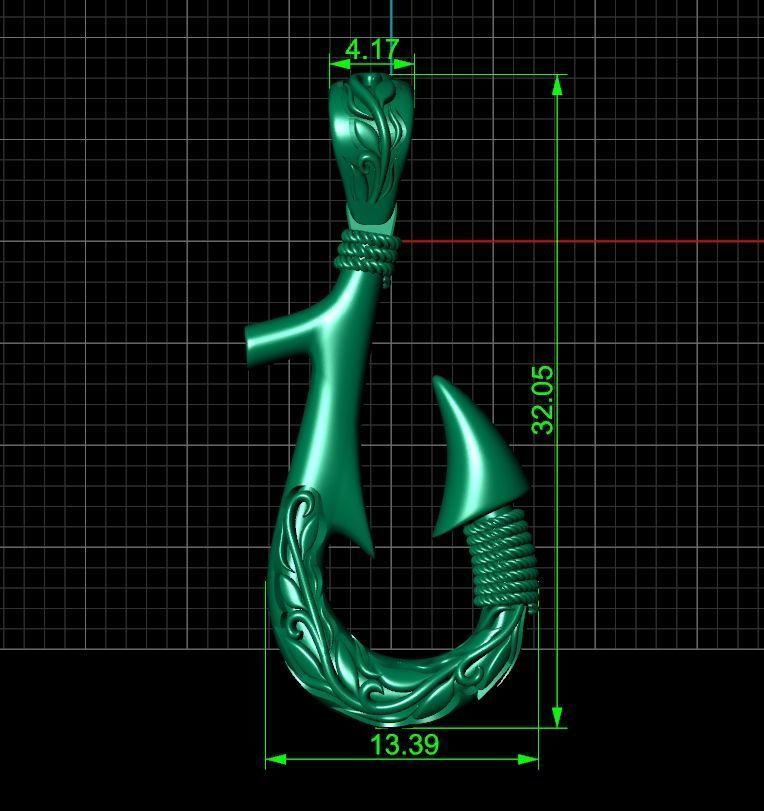 Fish hook pendant with hand engraved Hawaiian pattern 1402 3D print model_8