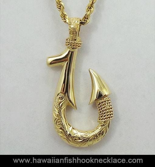 Fish hook pendant with hand engraved Hawaiian pattern 1402 3D print model_3