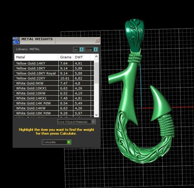 Fish hook pendant with hand engraved Hawaiian pattern 1402 3D print model_6