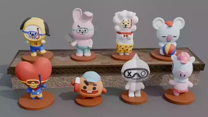 BT21 summer edition figures ready for 3D print - 3D print model