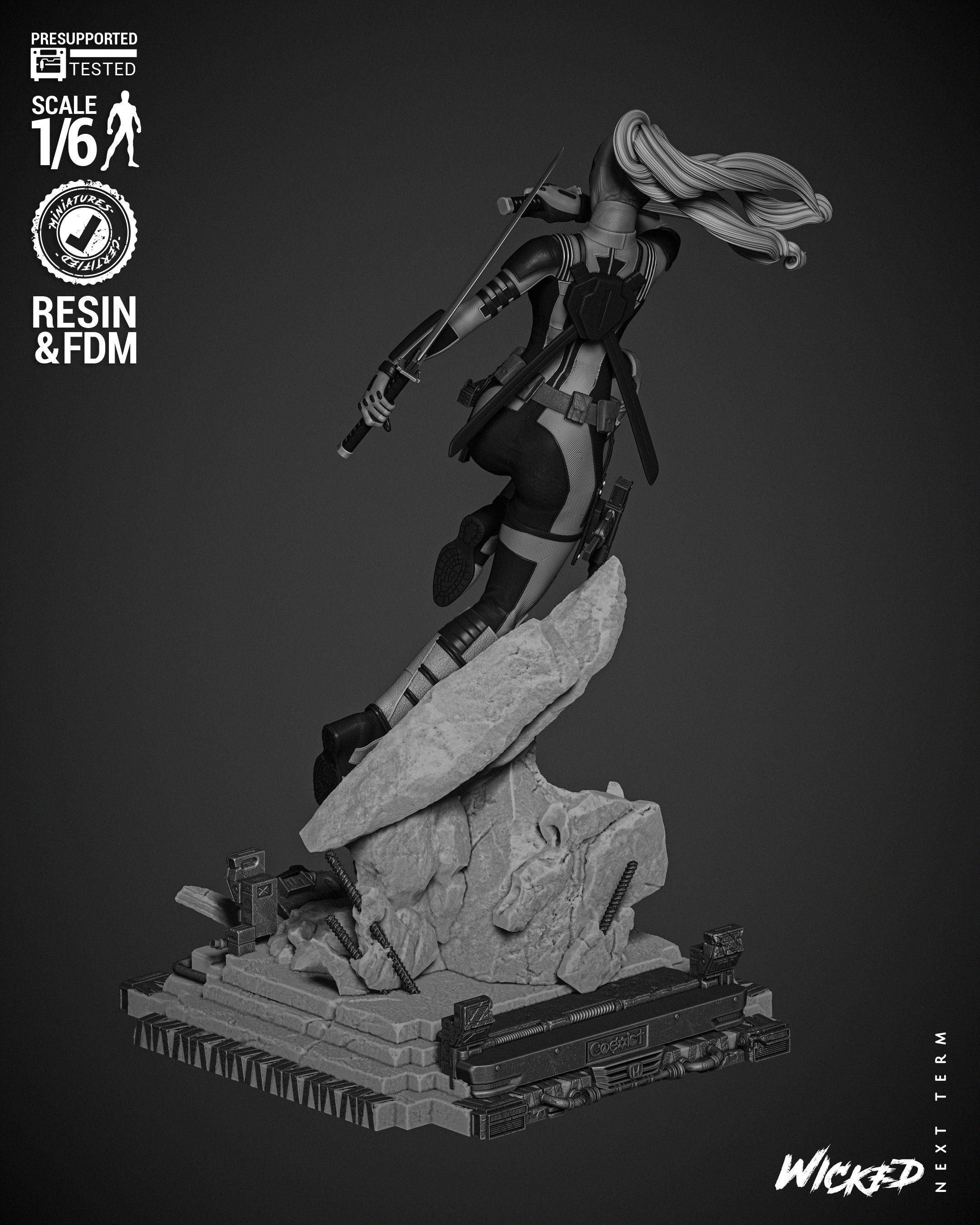 Wicked Marvel Lady Deadpool Sculpture 3D print model_14