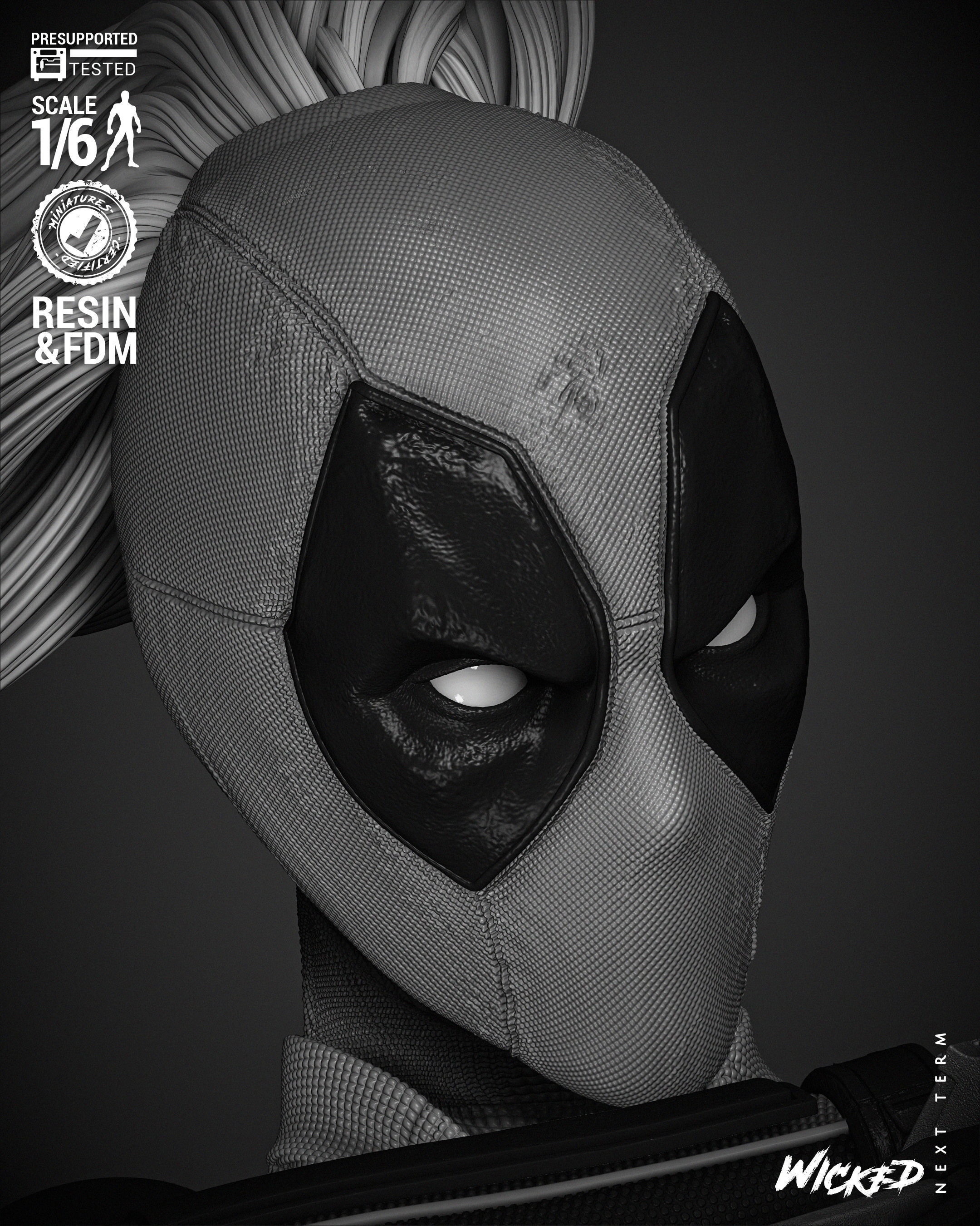 Wicked Marvel Lady Deadpool Sculpture 3D print model_37