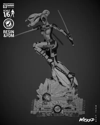 Wicked Marvel Lady Deadpool Sculpture 3D print model