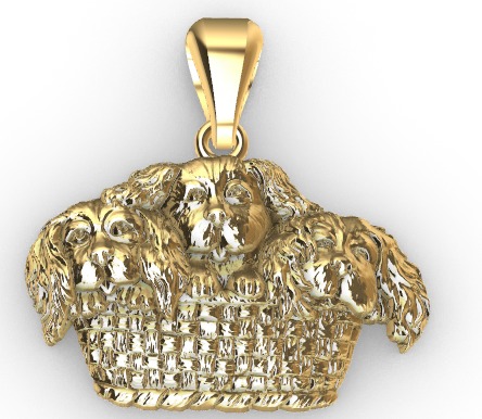 Three Cavalier King Charles Spaniels in Basket 3D print model_10