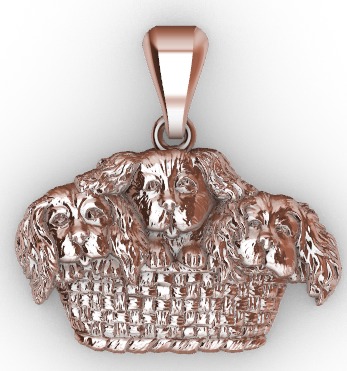 Three Cavalier King Charles Spaniels in Basket 3D print model_6