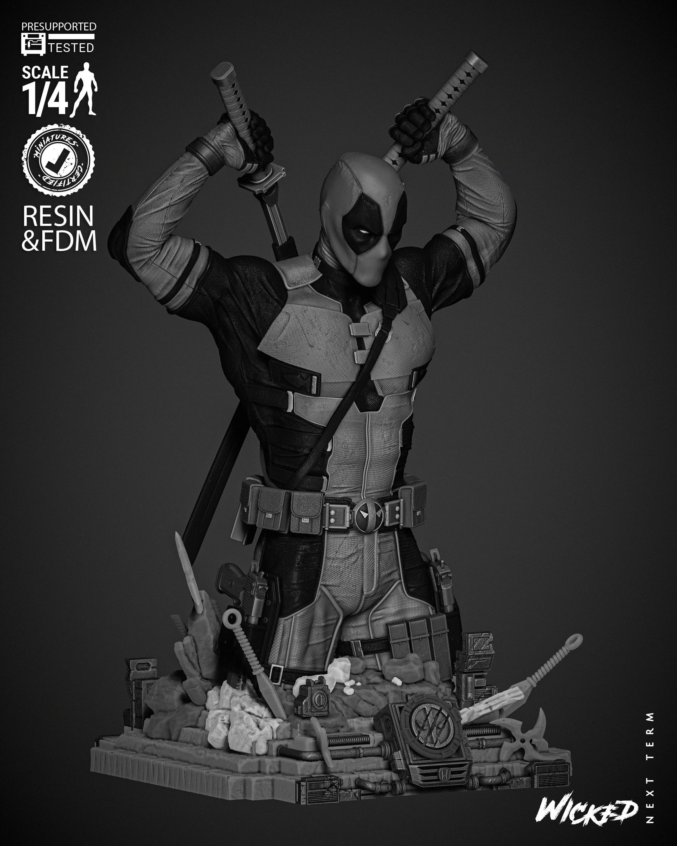 Wicked Marvel Deadpool Bust  3D print model_6