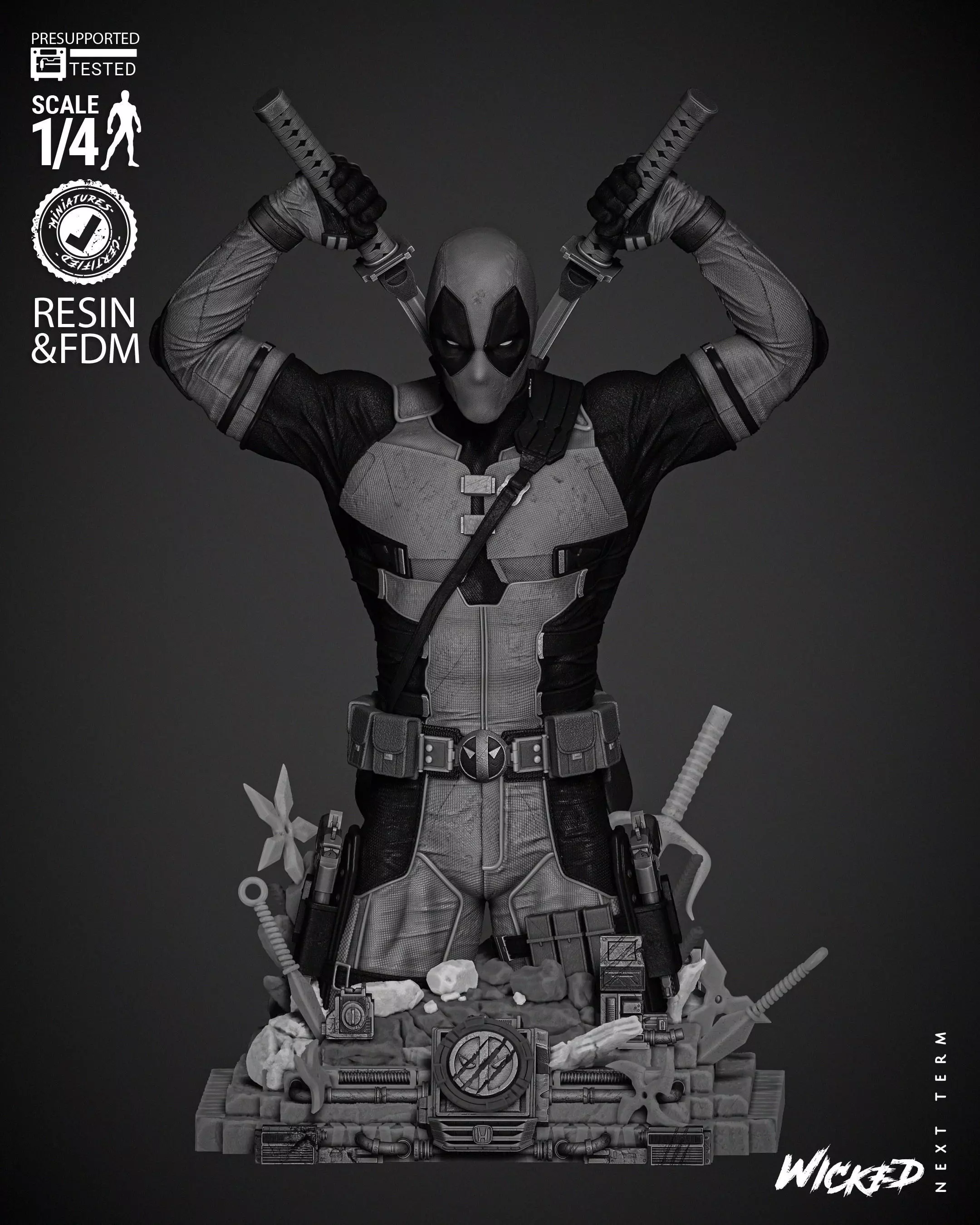 Wicked Marvel Deadpool Bust  3D print model_0