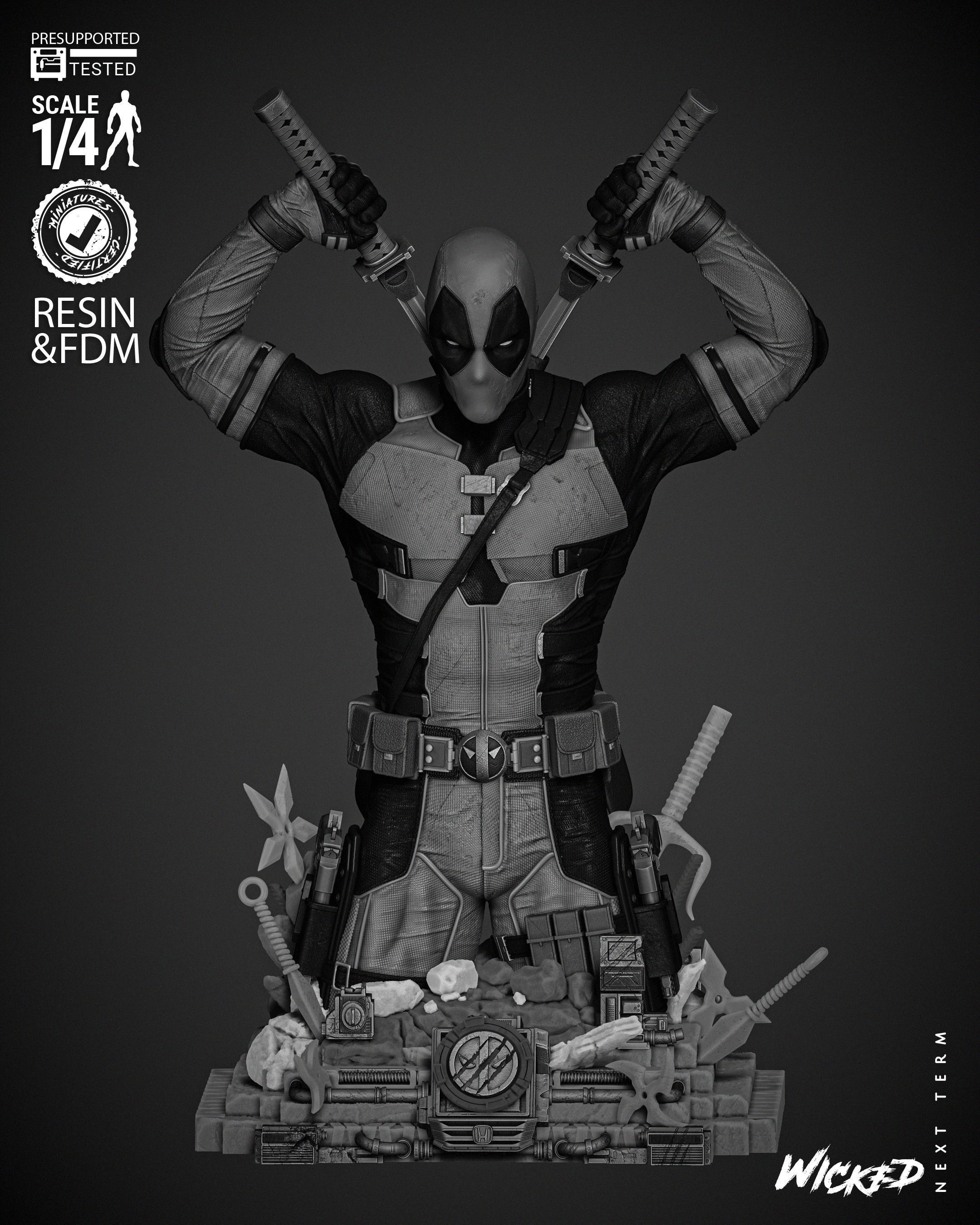 Wicked Marvel Deadpool Bust  3D print model_4