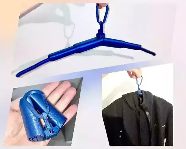 Folding clothes hanger with carabiner