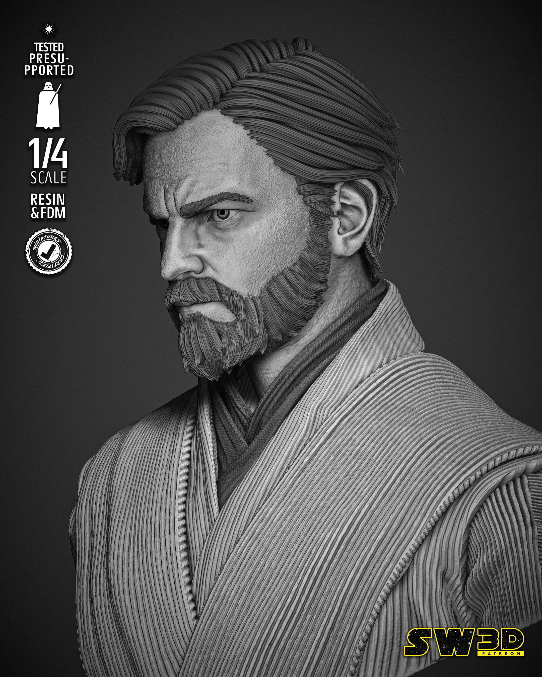 STAR WARS Obi Wan Portrait Bust 3D print model_19