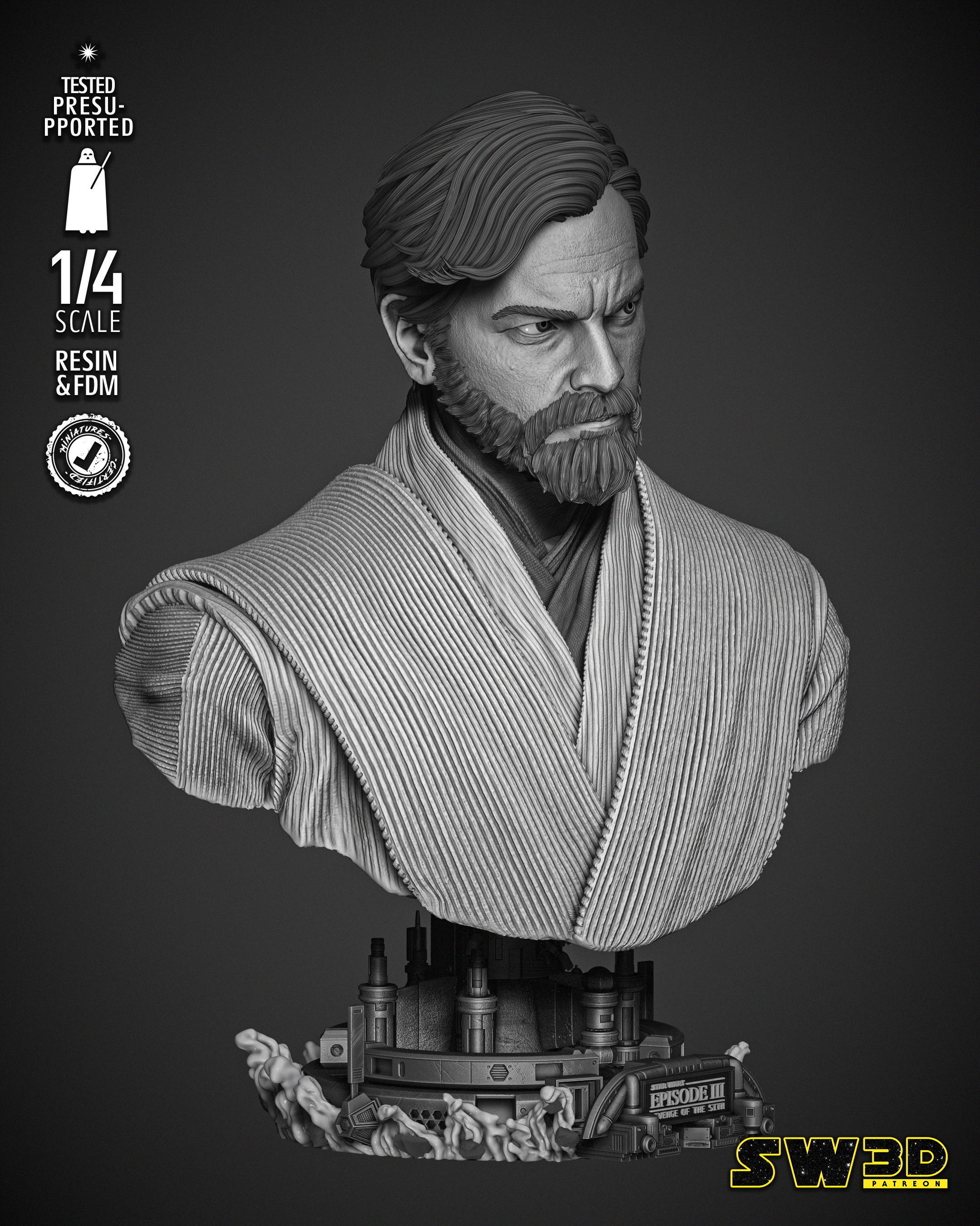 STAR WARS Obi Wan Portrait Bust 3D print model_13