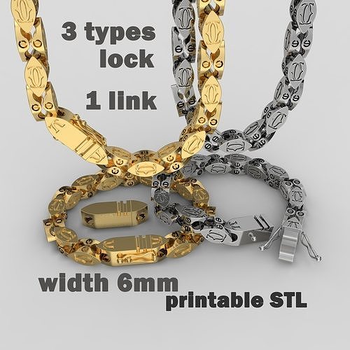 Jewelry Lock box and link 6mm printable STL 3D print model