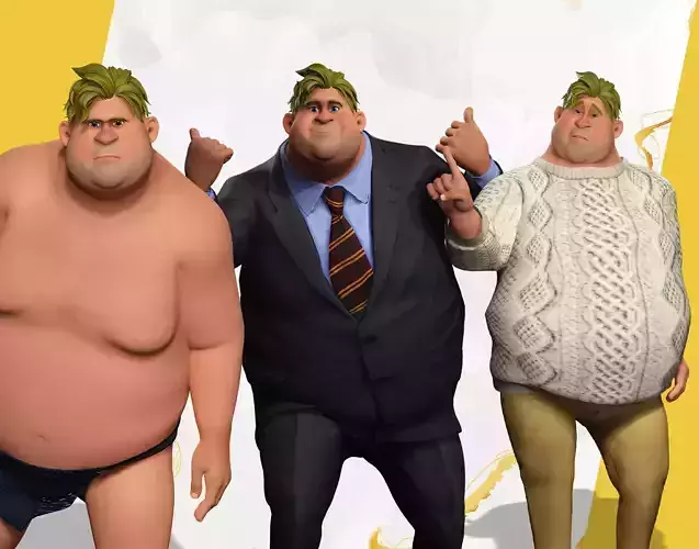 Big Cartoon man in multi dress 3D Model Collection