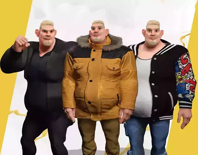 Stylized Urban Big Guy in multi dress 3D Model Collection