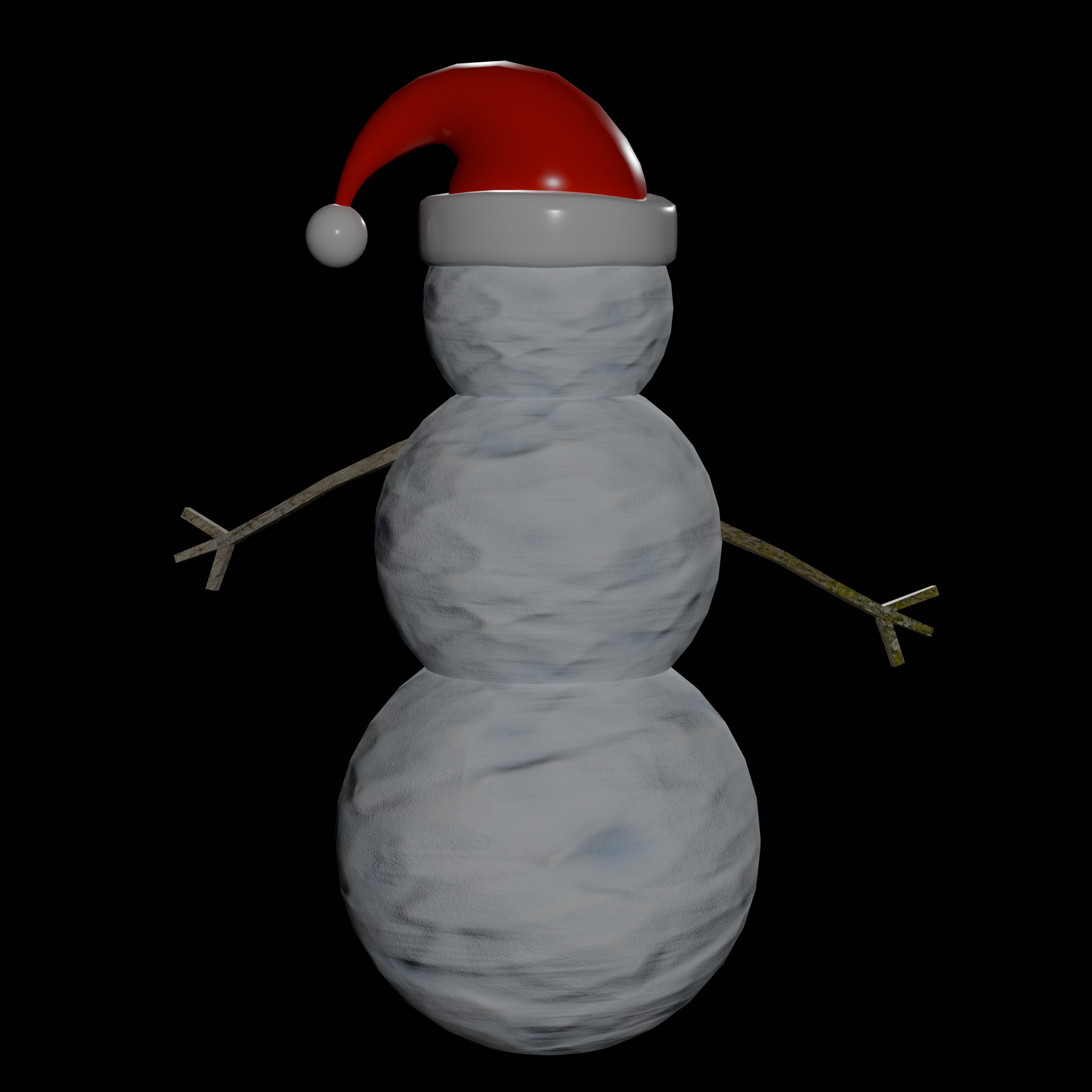 Cartoon Snowman with Santa Hat Low-poly 3D model_3