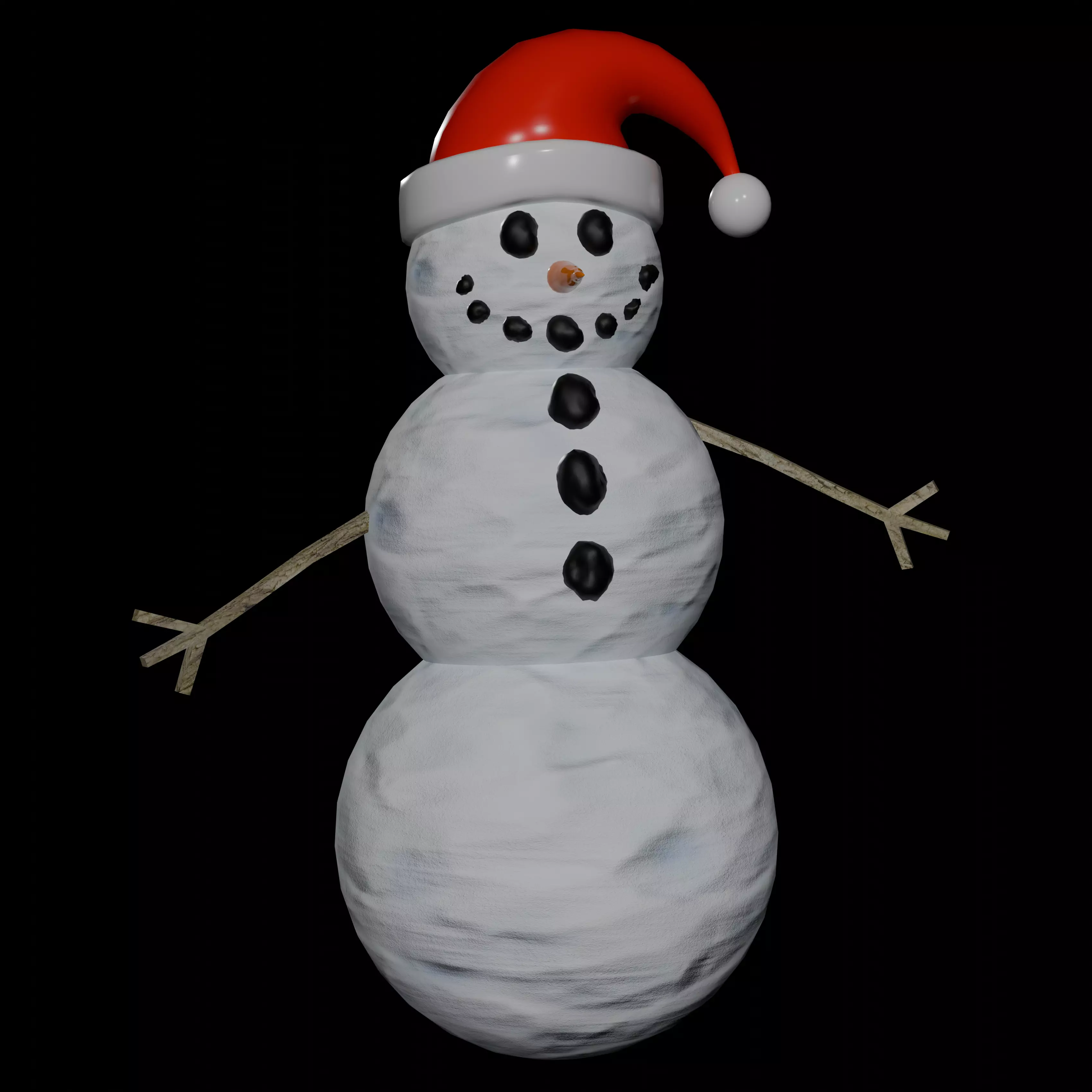 Cartoon Snowman with Santa Hat Low-poly 3D model_0