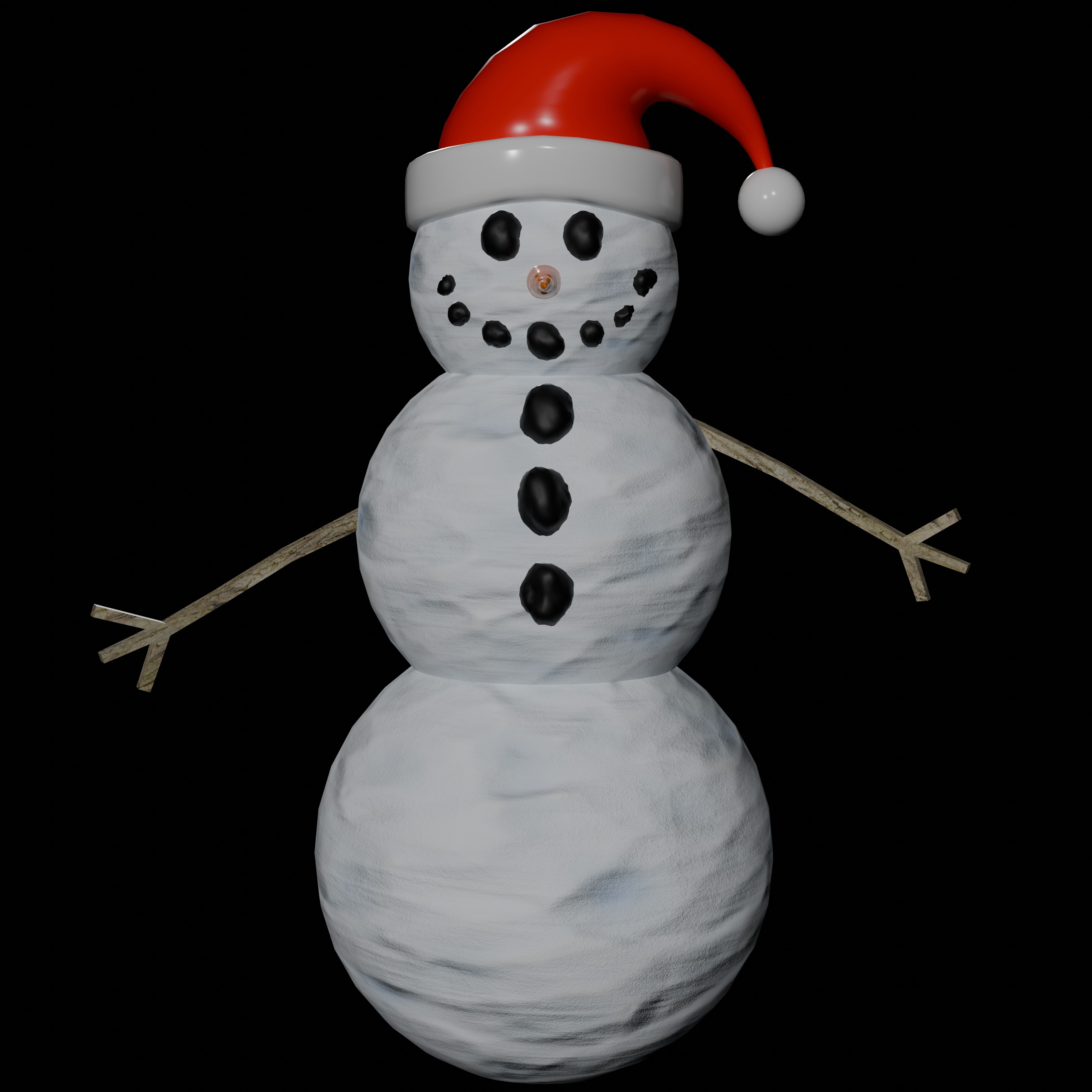 Cartoon Snowman with Santa Hat Low-poly 3D model_2