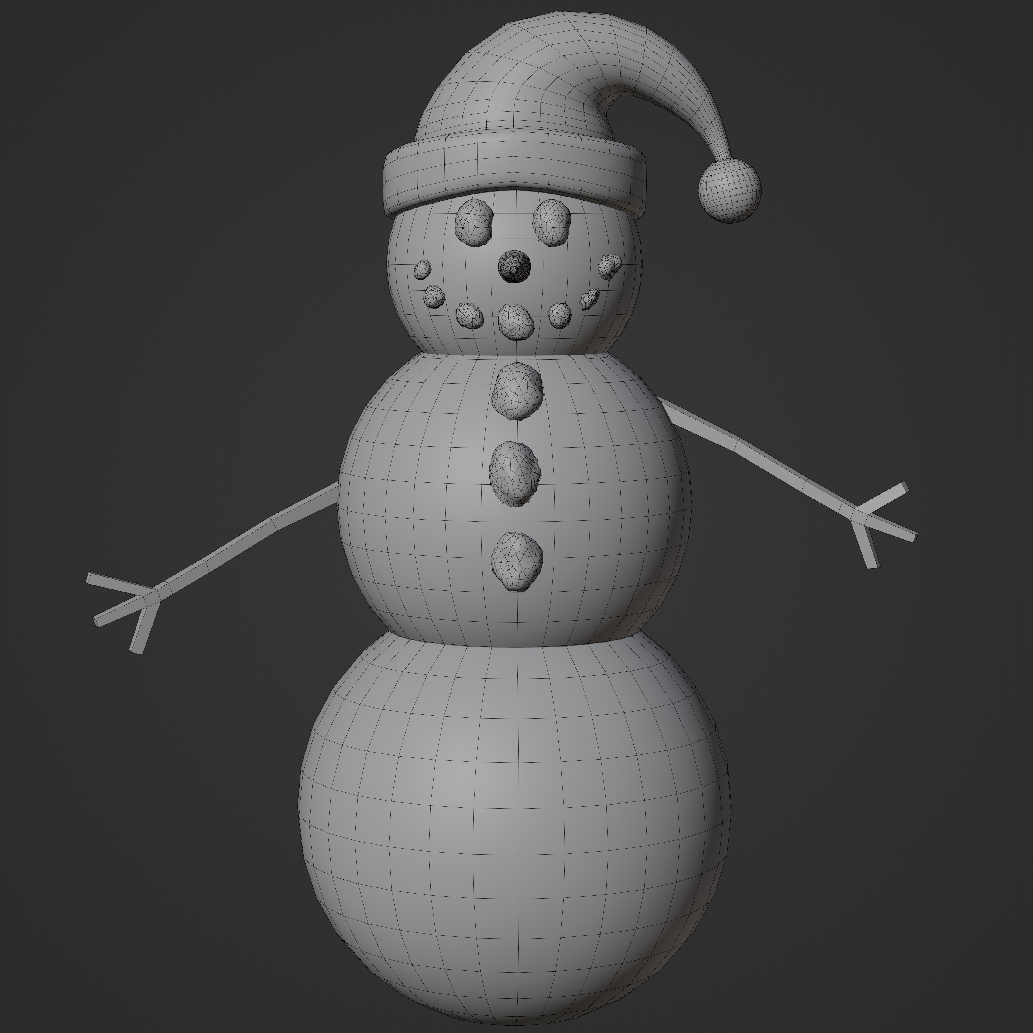 Cartoon Snowman with Santa Hat Low-poly 3D model_4
