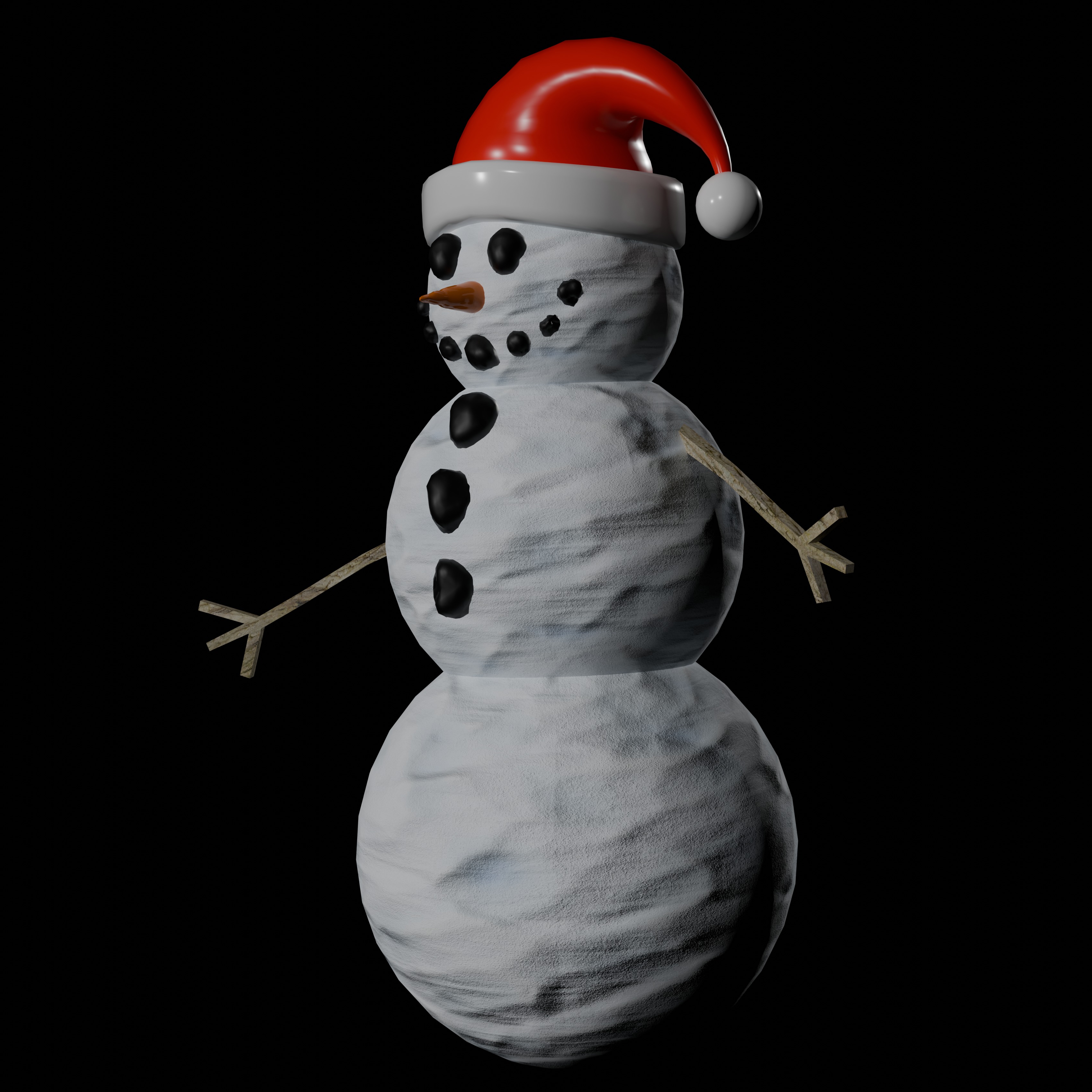 Cartoon Snowman with Santa Hat Low-poly 3D model_1