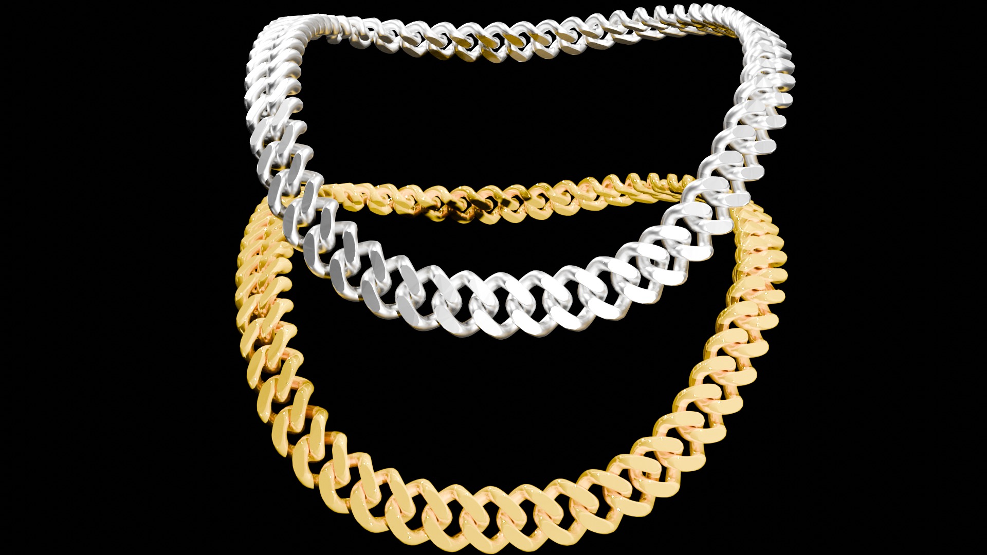 Jewelry Pack Cuban Chains Bracelets Rings Low-poly 3D model_2