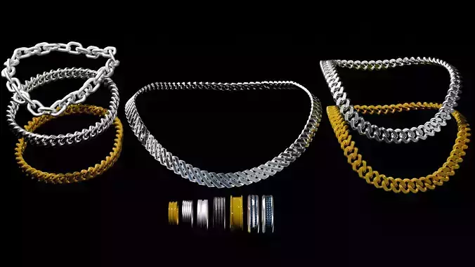 Jewelry Pack Cuban Chains Bracelets Rings Low-poly 3D model