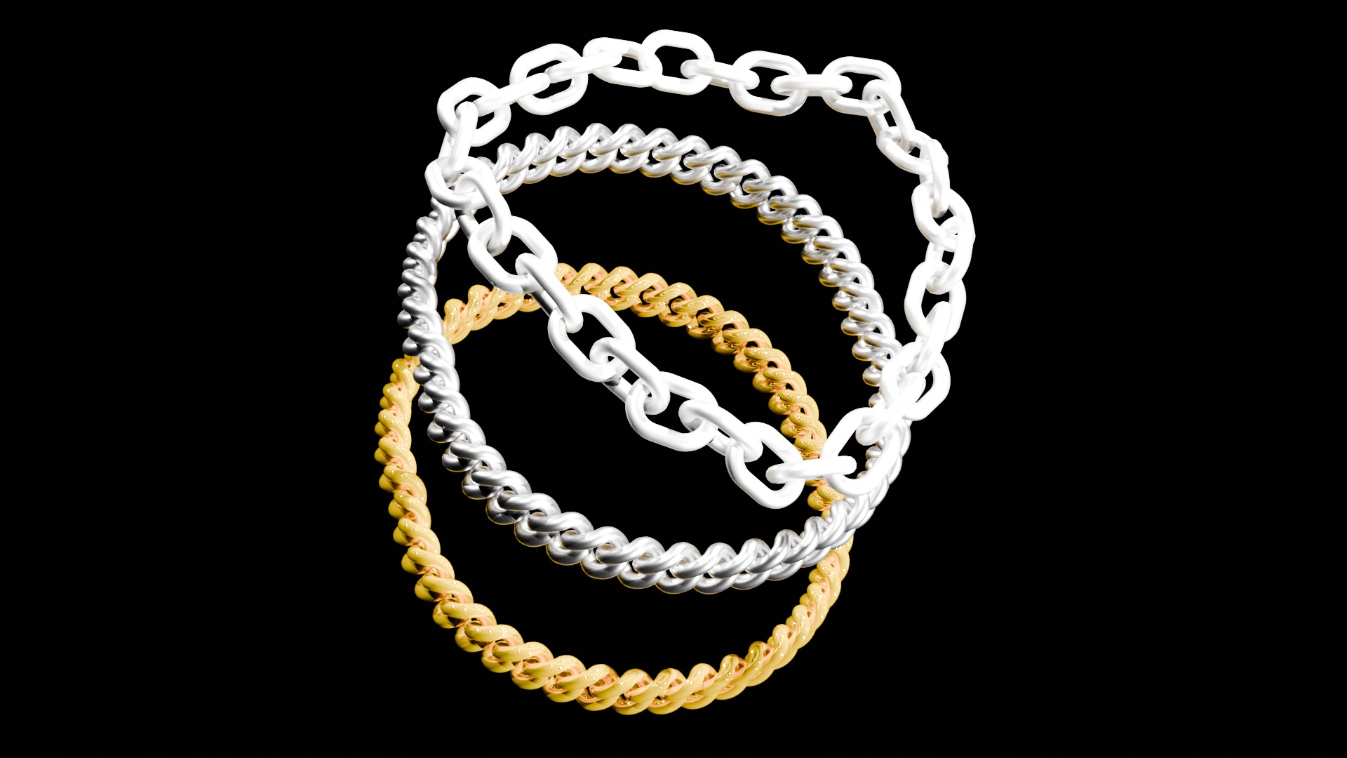 Jewelry Pack Cuban Chains Bracelets Rings Low-poly 3D model_4