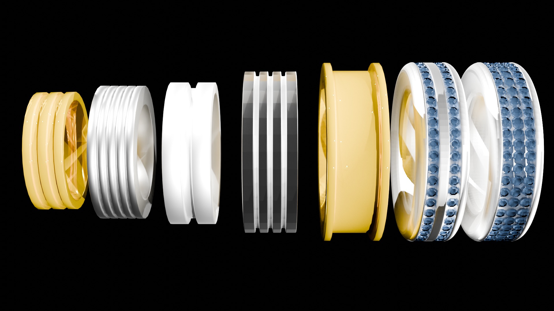 Jewelry Pack Cuban Chains Bracelets Rings Low-poly 3D model_8