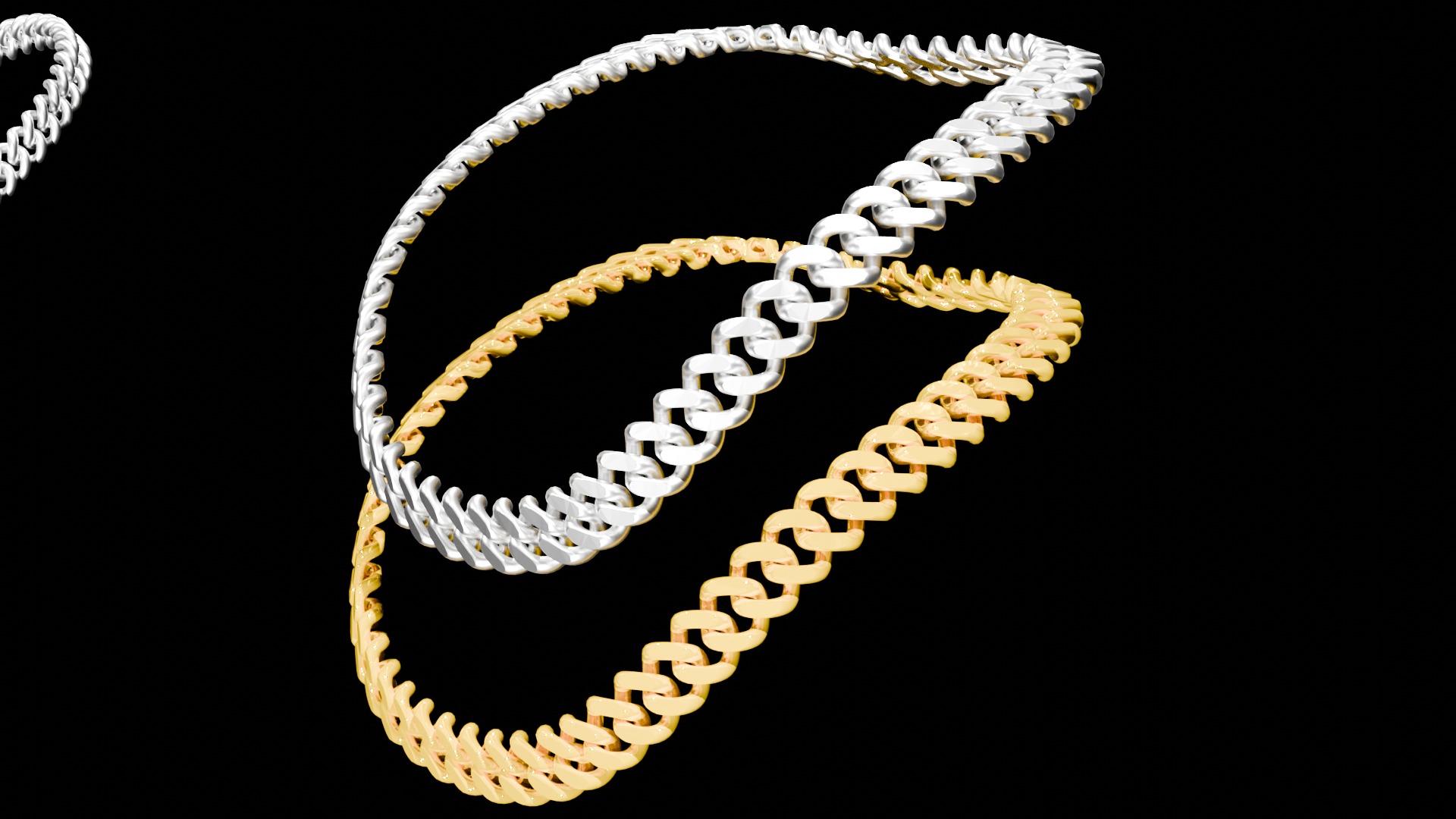 Jewelry Pack Cuban Chains Bracelets Rings Low-poly 3D model_3