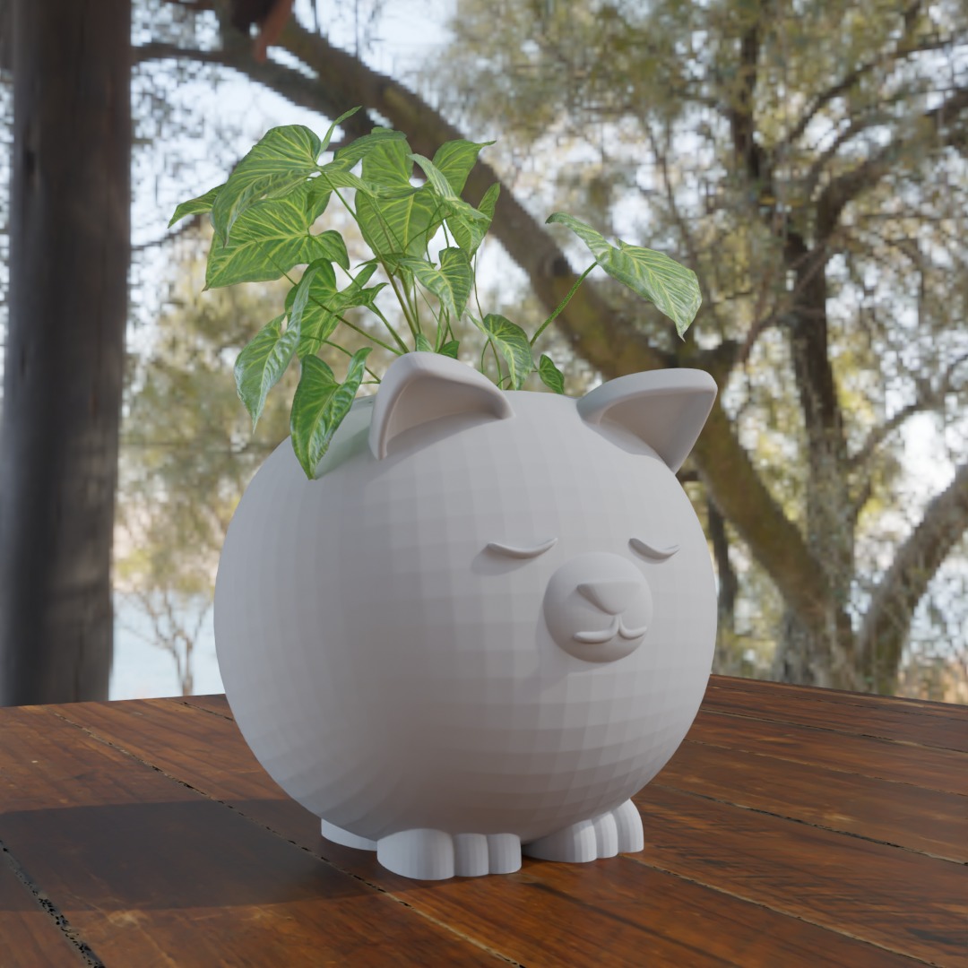 Decoration Flowerpot Cute cat 3D print model_1