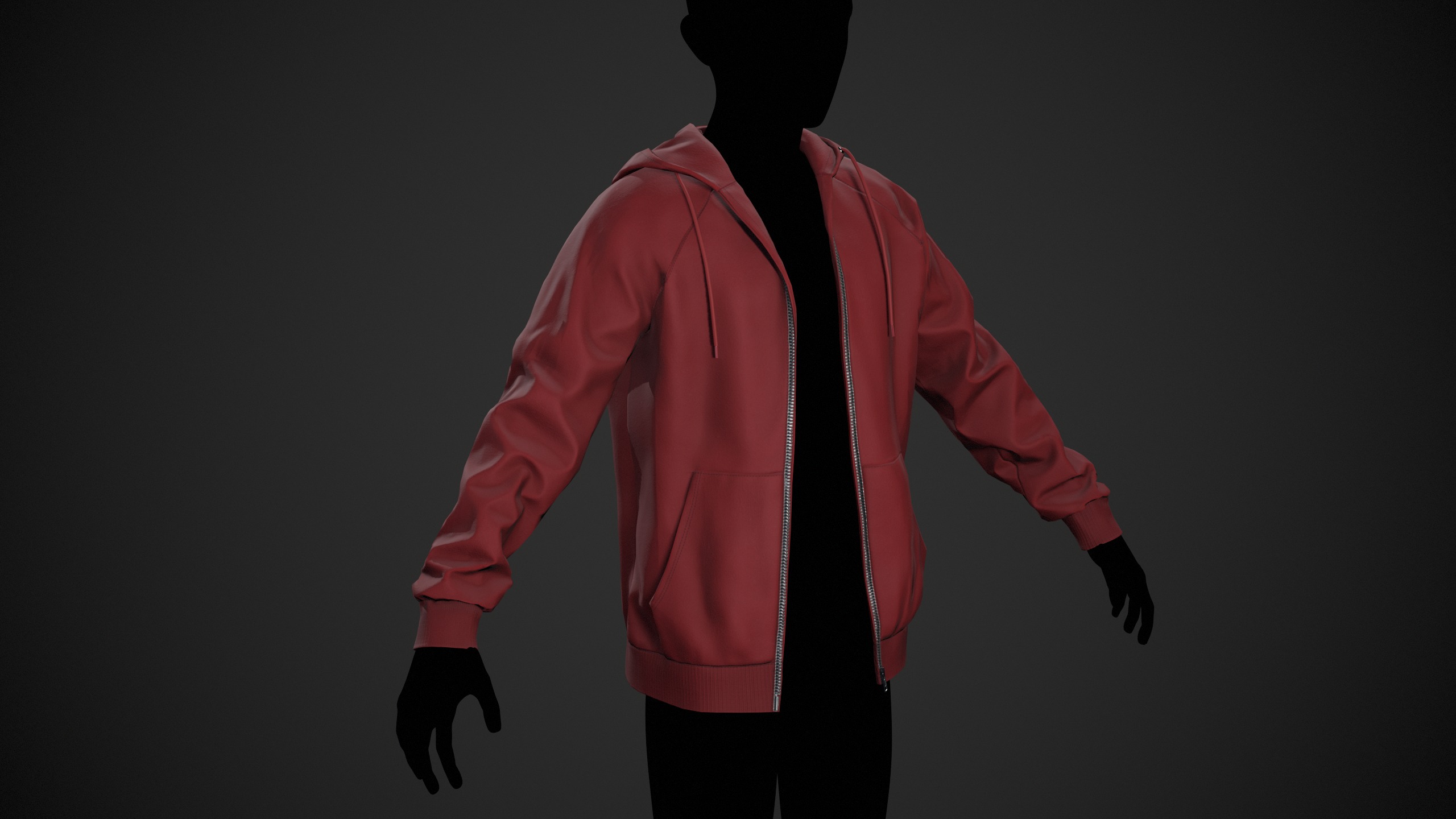 Red Open Hoodie Style 1 Low-poly 3D model_3