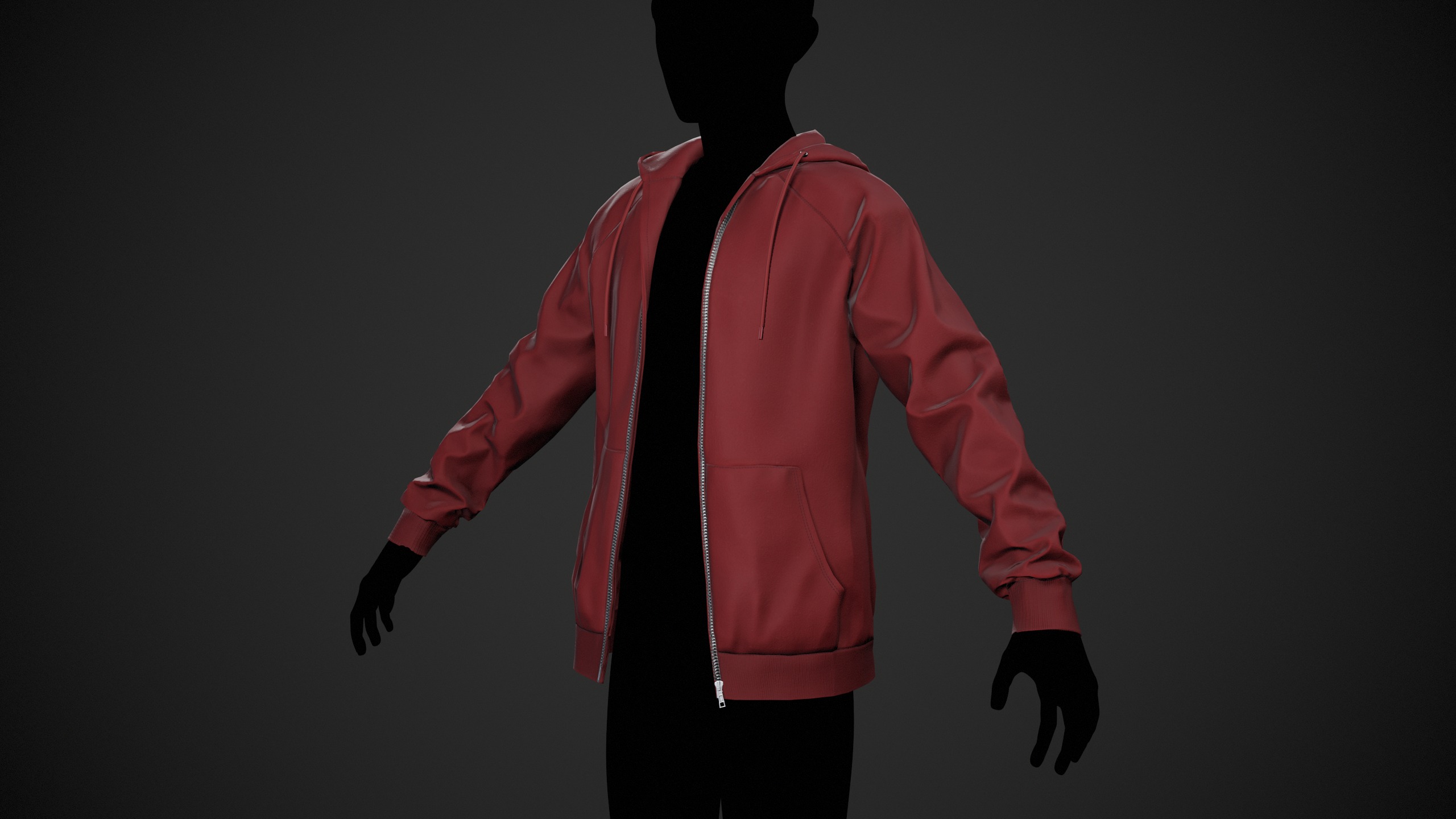 Red Open Hoodie Style 1 Low-poly 3D model_2