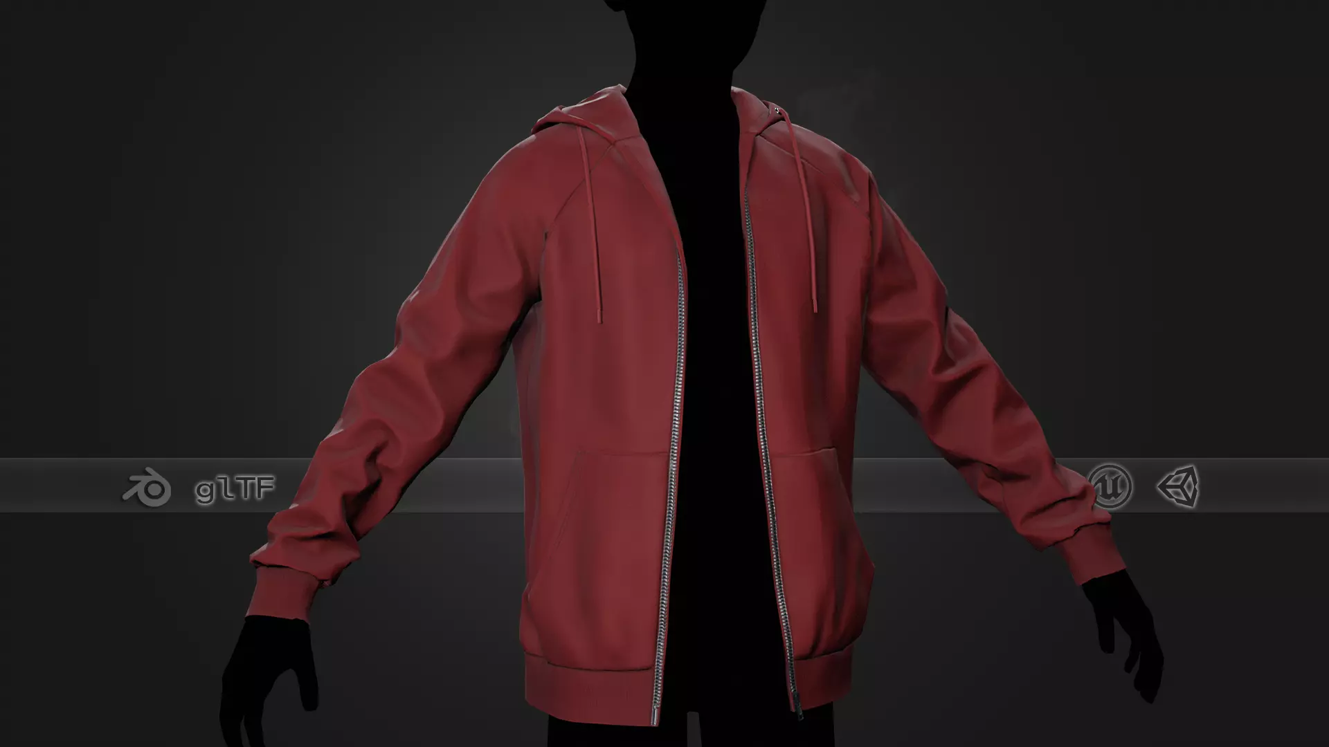 Red Open Hoodie Style 1 Low-poly 3D model_0